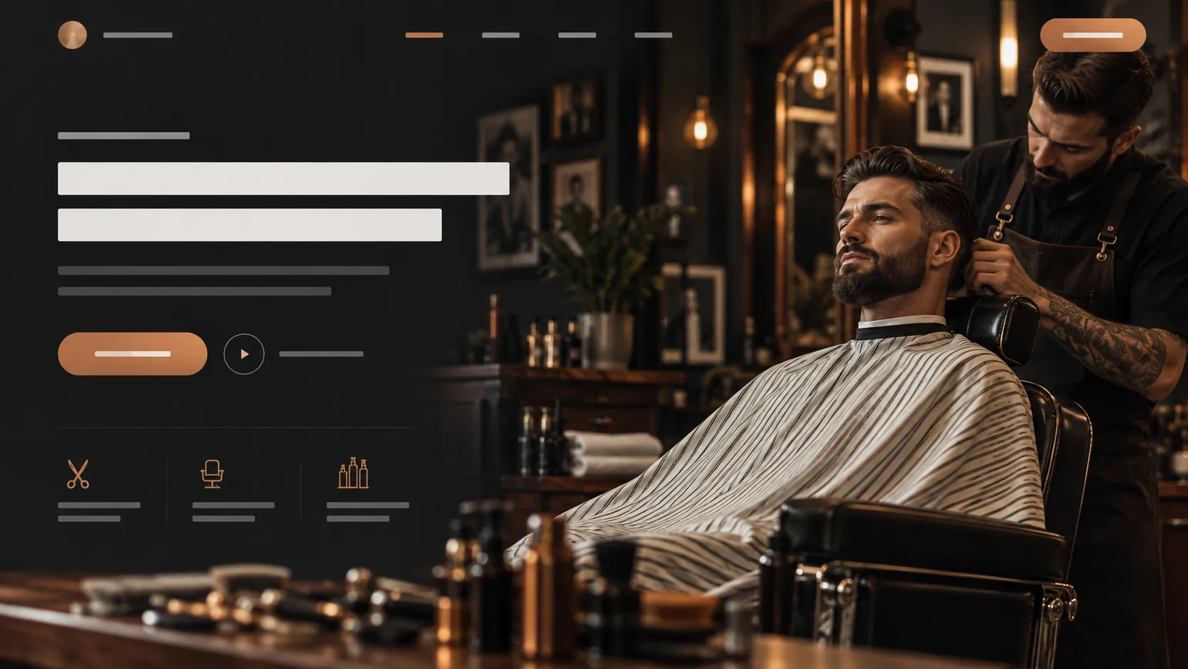 Conceito de site para barbearia com apresentação de serviços e agendamento