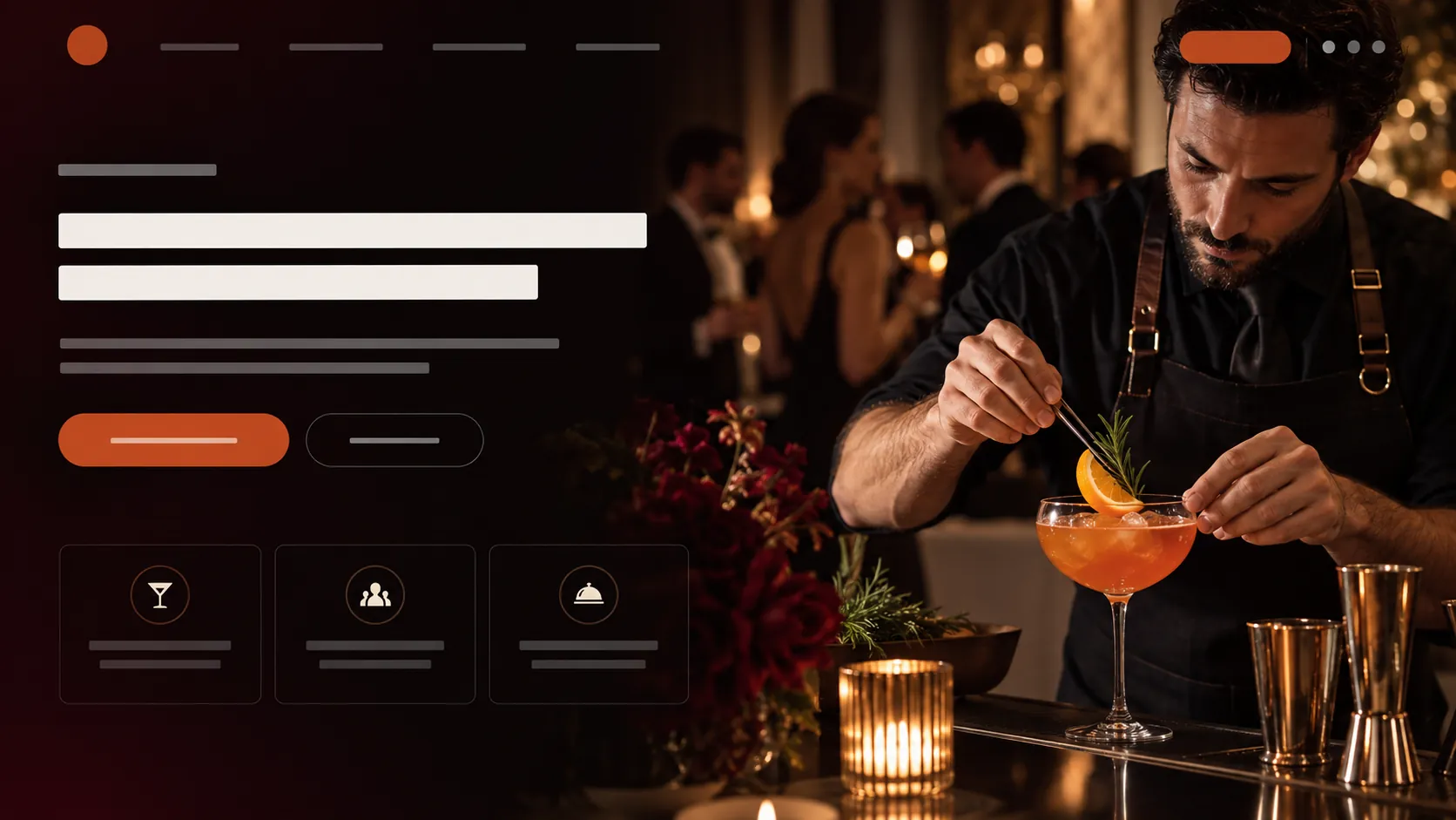 Conceito de landing page para serviço de drinks e bar em eventos