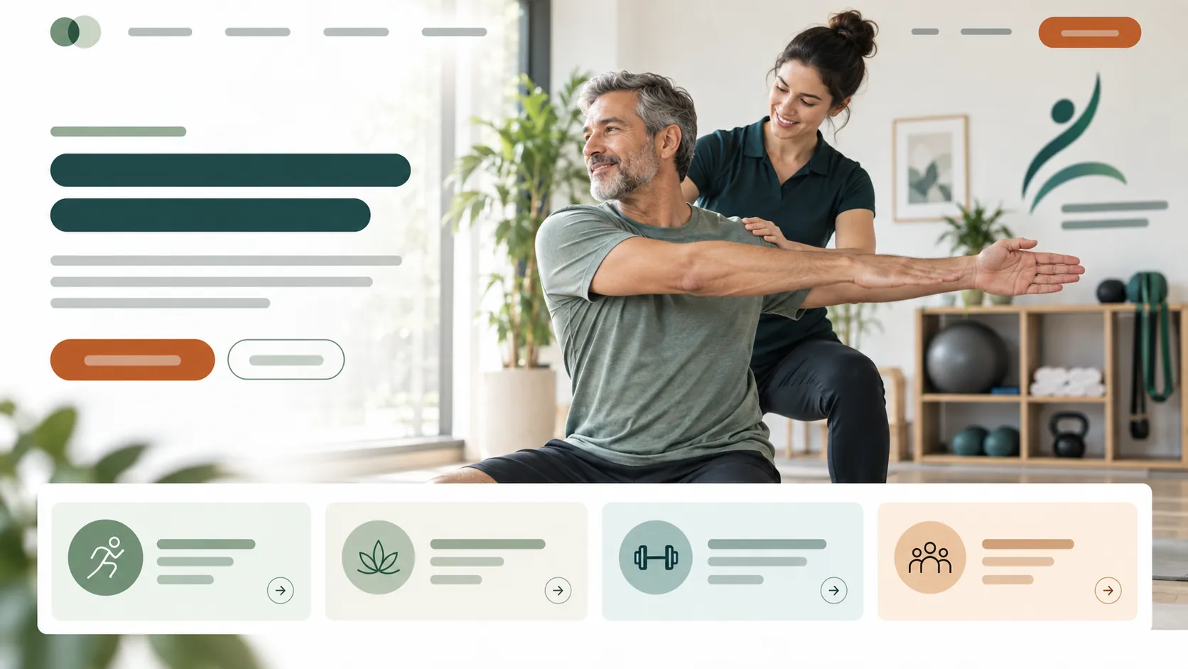 Conceito de site para clínica de saúde, movimento e qualidade de vida